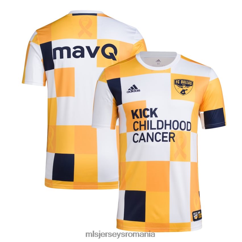 MLS Jerseys tricoubărbați fc dallas adidas alb/auriu 2022 funcționează lovitură copilărie cancer aeroready pre-meci top 6R82NH1430